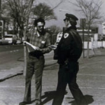 Detail of Documentation of performance, Colony Square, Atlanta, GA, mixed mediums, 18 x 24 inches, 1974