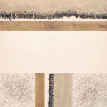 <i>Untitled</i>, string, twigs, sand, sawdust and acrylic medium on unprimed canvas, 60 x 42 inches, 1973