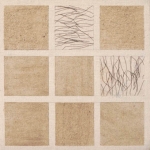 <i>Untitled</i>, string, sand, pencil on unprimed canvas, 12 x 12 inches, 1973