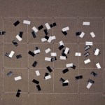 <i>Untitled</i>, tape, string and projection installation (without projection), Joseloff Gallery, Hartford Art School, University of Hartford, 1975