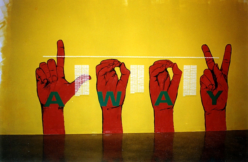 <i>Represented by a thought balloon (devoid of words)</i>, mixed medium installation, variable dimensions, 1998